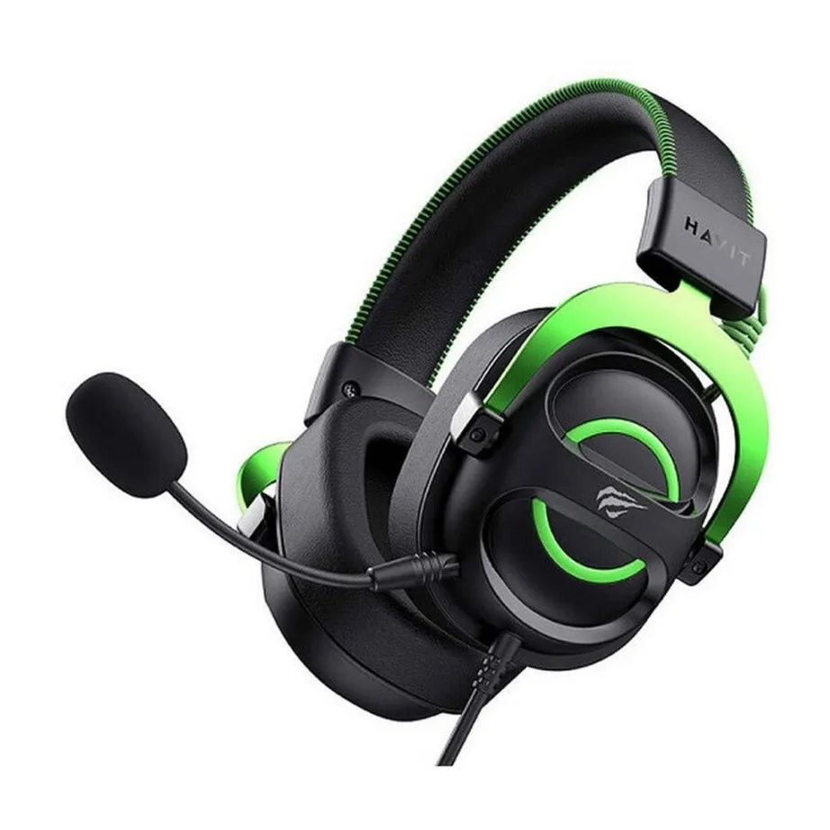 Havit H2002E must-roheline juhtmega mänguripeakomplekt eemaldatava mikrofoniga, 2 m kaabel, 298 g – 4