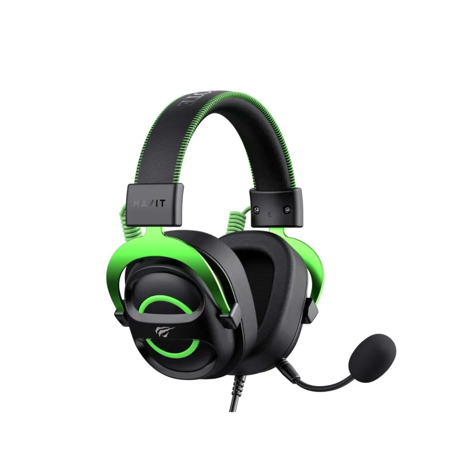 Havit H2002E must-roheline juhtmega mänguripeakomplekt eemaldatava mikrofoniga, 2 m kaabel, 298 g – 5