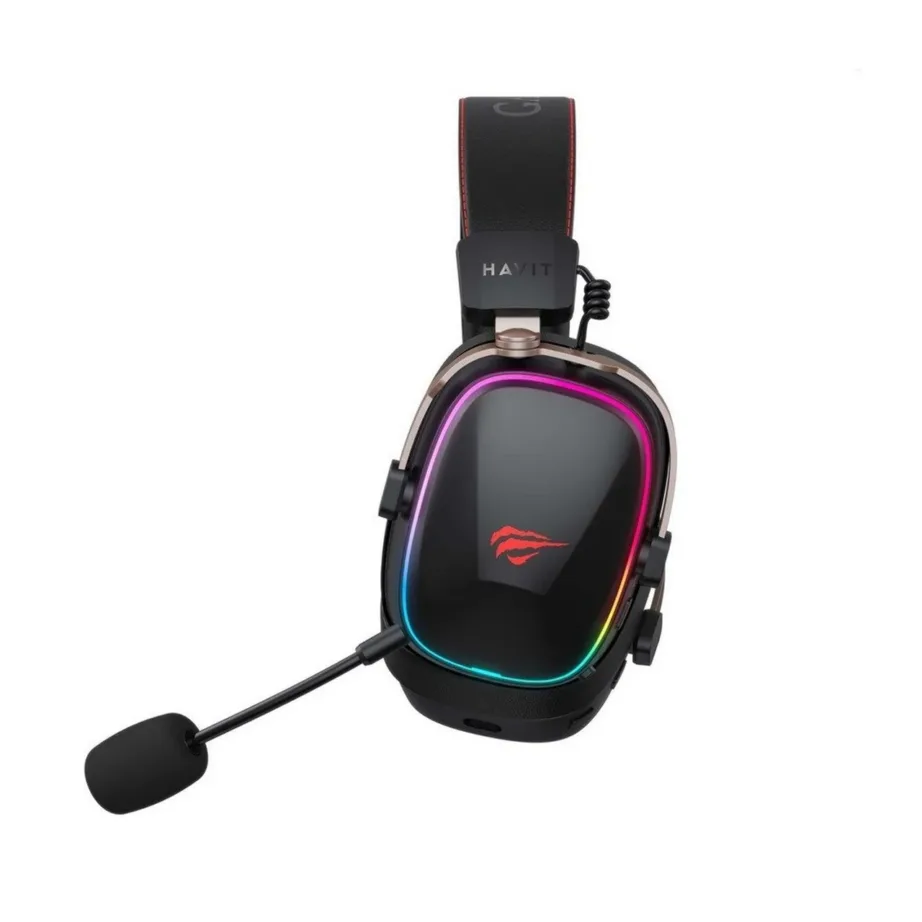 Havit H2039BG juhtmevabad mänguripeaklapid USB-C, punane/must, taustvalgustusega, 10 m ulatus, boom-mikrofon, 1050 mAh aku – 2