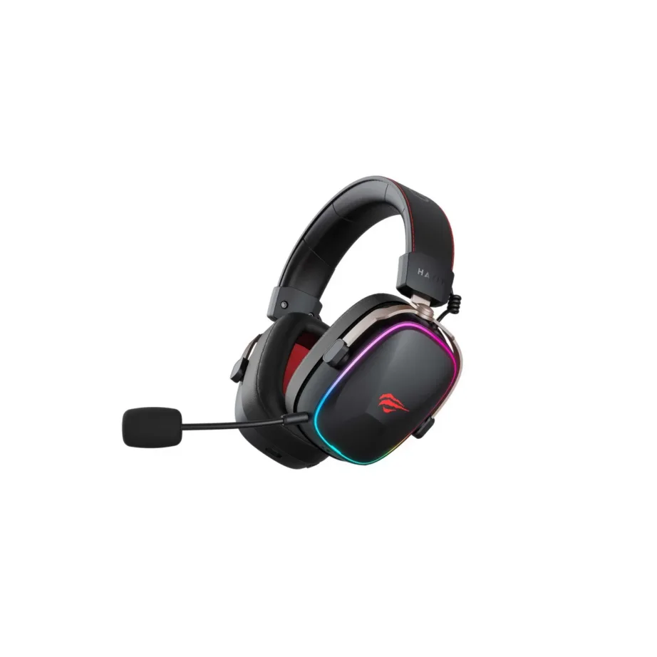 Havit H2039BG juhtmevabad mänguripeaklapid USB-C, punane/must, taustvalgustusega, 10 m ulatus, boom-mikrofon, 1050 mAh aku – 4