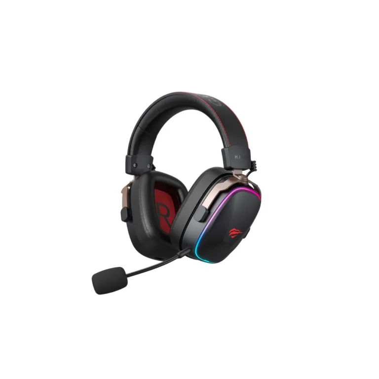 Havit H2039BG juhtmevabad mänguripeaklapid USB-C, punane/must, taustvalgustusega, 10 m ulatus, boom-mikrofon, 1050 mAh aku