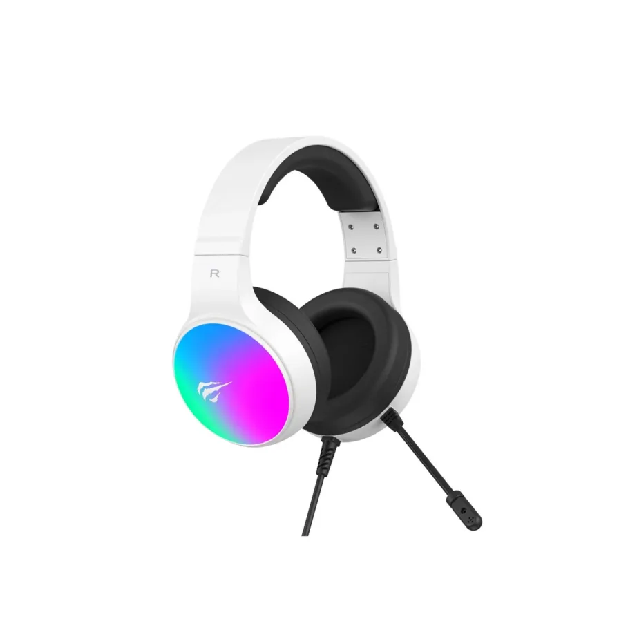 Havit H2043Ubw 2,1 m juhtmega must-valged mängurikõrvaklapid 50 mm draiverite ja boom-mikrofoniga – 2