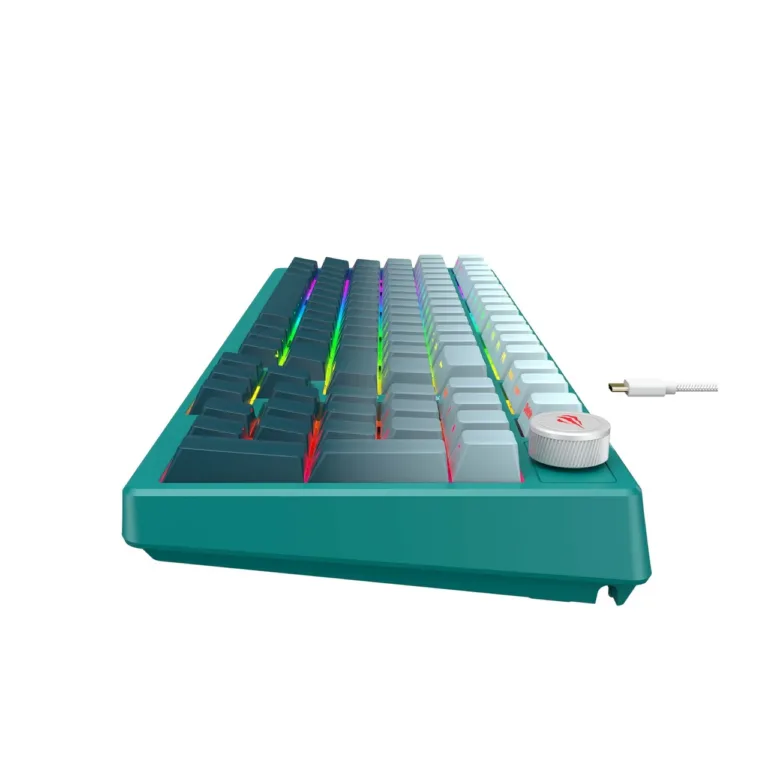 Havit KB899L 97-klahviline mehaaniline teal RGB-taustvalgustusega juhtmega mänguriklaviatuur, USB, eemaldatav 1,8 m kaabel