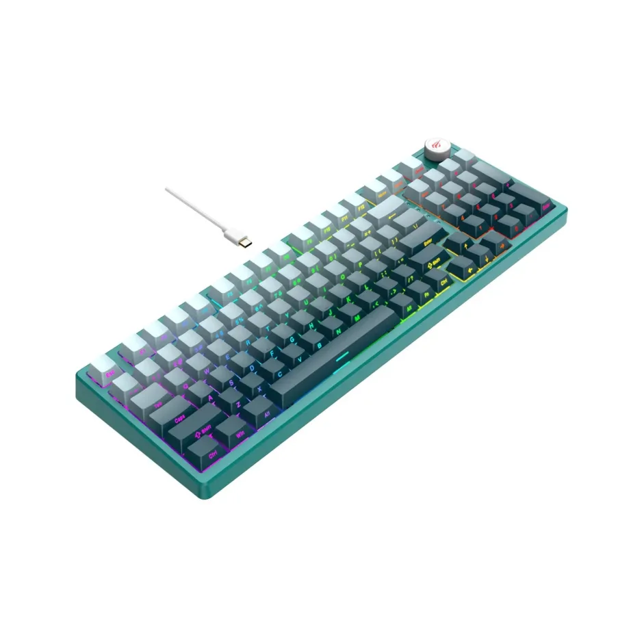 Havit KB899L 97-klahviline mehaaniline teal RGB-taustvalgustusega juhtmega mänguriklaviatuur, USB, eemaldatav 1,8 m kaabel – 4
