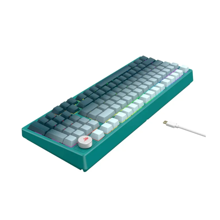 Havit KB899L 97-klahviline mehaaniline teal RGB-taustvalgustusega juhtmega mänguriklaviatuur, USB, eemaldatav 1,8 m kaabel