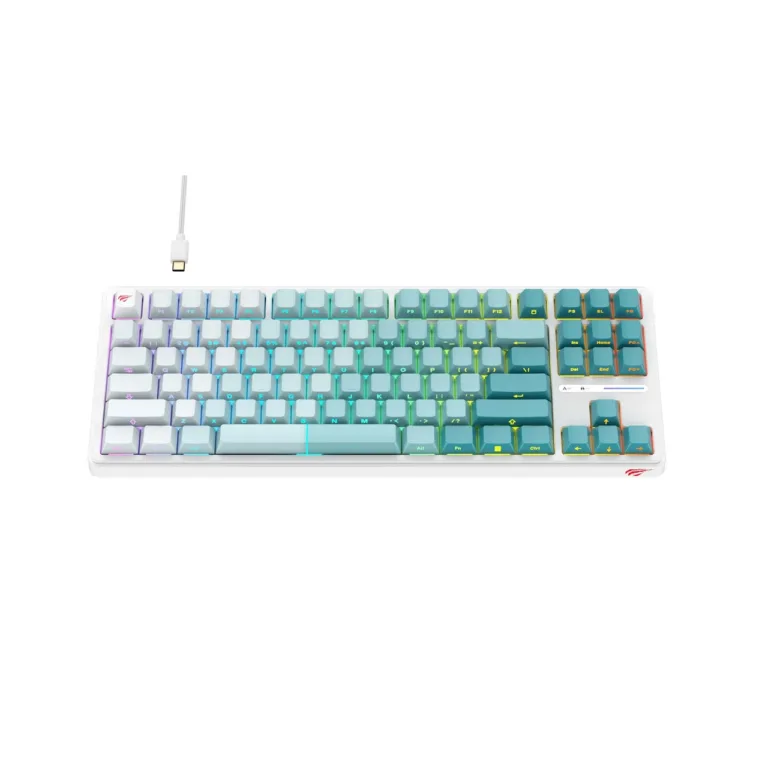 Havit KB901Lwg 88-klahviline 365x138x39 mm RGB LED-taustvalgustusega valge-roheline USB juhtmega mänguriklaviatuur