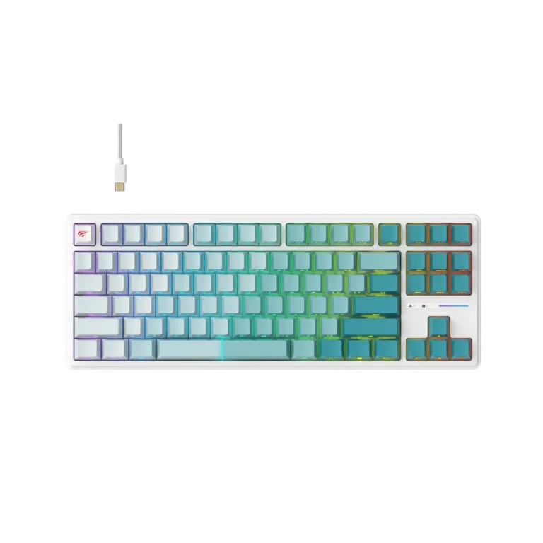 Havit KB901Lwg 88-klahviline 365x138x39 mm RGB LED-taustvalgustusega valge-roheline USB juhtmega mänguriklaviatuur