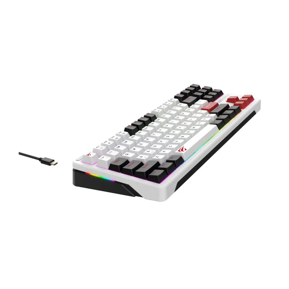 Havit KB902L 88-klahviline mehaaniline RGB taustvalgustusega mänguriklaviatuur, eemaldatav USB-kaabel, must/punane/valge, 368x144x45 mm – 4