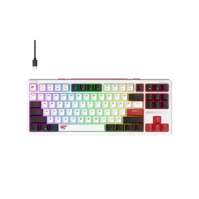 Havit KB902L 88-klahviline mehaaniline RGB taustvalgustusega mänguriklaviatuur, eemaldatav USB-kaabel, must/punane/valge, 368x144x45 mm