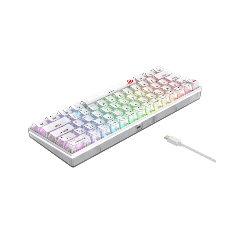 Havit KB903Lwt 61-klahviline 291x101x39 mm RGB LED-taustvalgustusega QWERTY juhtmega USB mänguriklaviatuur, läbipaistev valge