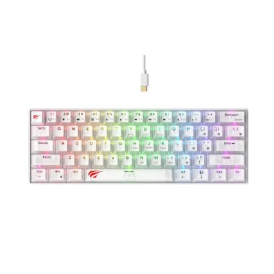 Havit KB903Lwt 61-klahviline 291x101x39 mm RGB LED-taustvalgustusega QWERTY juhtmega USB mänguriklaviatuur, läbipaistev valge