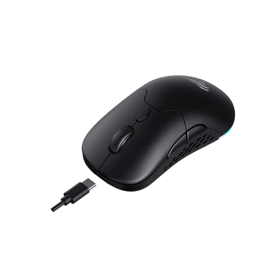 Havit MS963WB must paremakäeline 7-nupuline ergonoomiline mängurihiir, 120x64x39 mm, optiline, 2.4GHz/Bluetooth/juhtmega, 600 mAh aku – 2