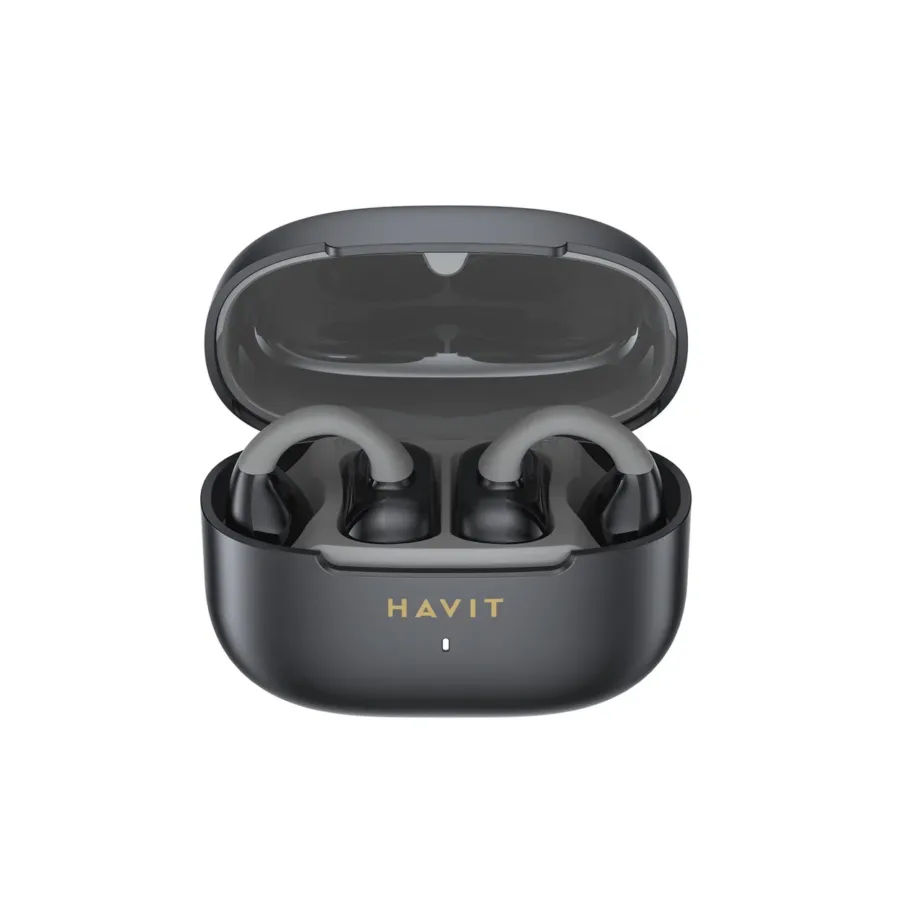Havit OWS910 mustad juhtmevabad TWS Bluetooth 5.3 kõrvaklapid IPX4, 6h heliesitust, laadimiskarbi ja mikrofoniga