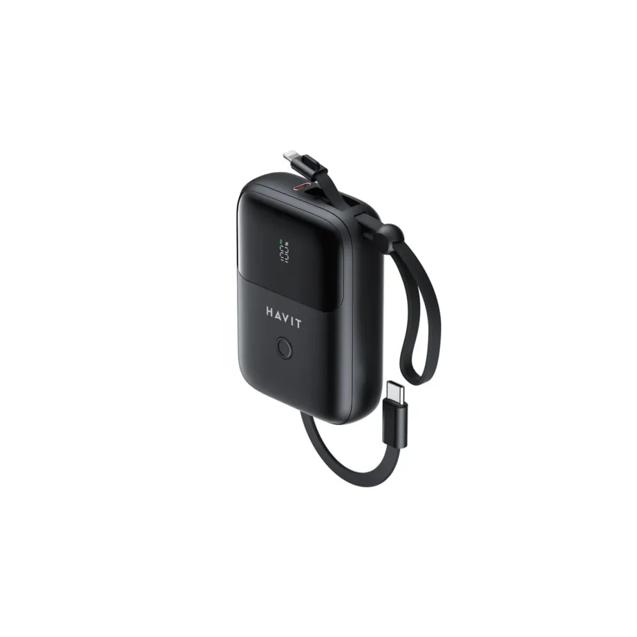 Havit PB5215 10000mAh must universaalne Li-Po akupank LED-indikaatori, Lightning-kaabli ja 2 USB-C pordiga – 4