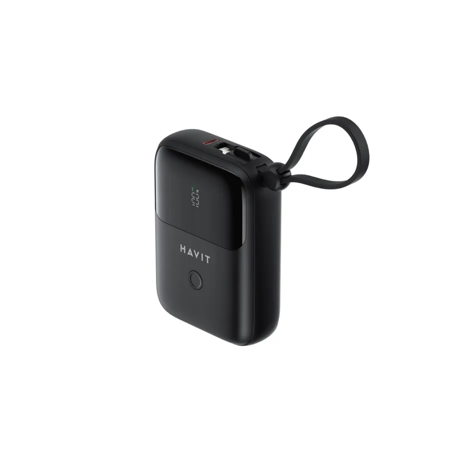 Havit PB5215 10000mAh must universaalne Li-Po akupank LED-indikaatori, Lightning-kaabli ja 2 USB-C pordiga