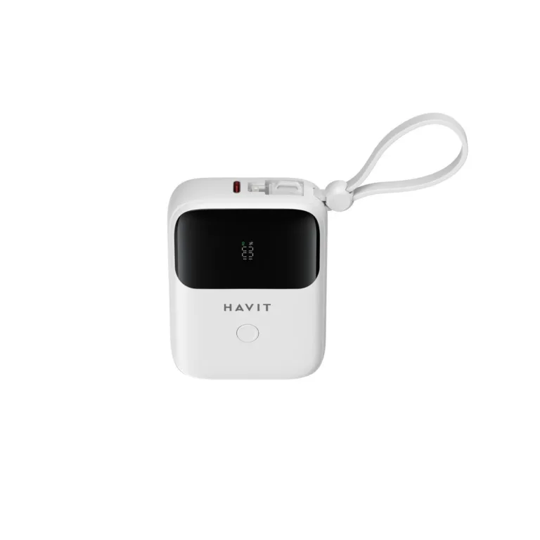 Havit PB5215 10000mAh valge universaalne LiPo akupank USB-C, Lightningi ja LED-indikaatoriga