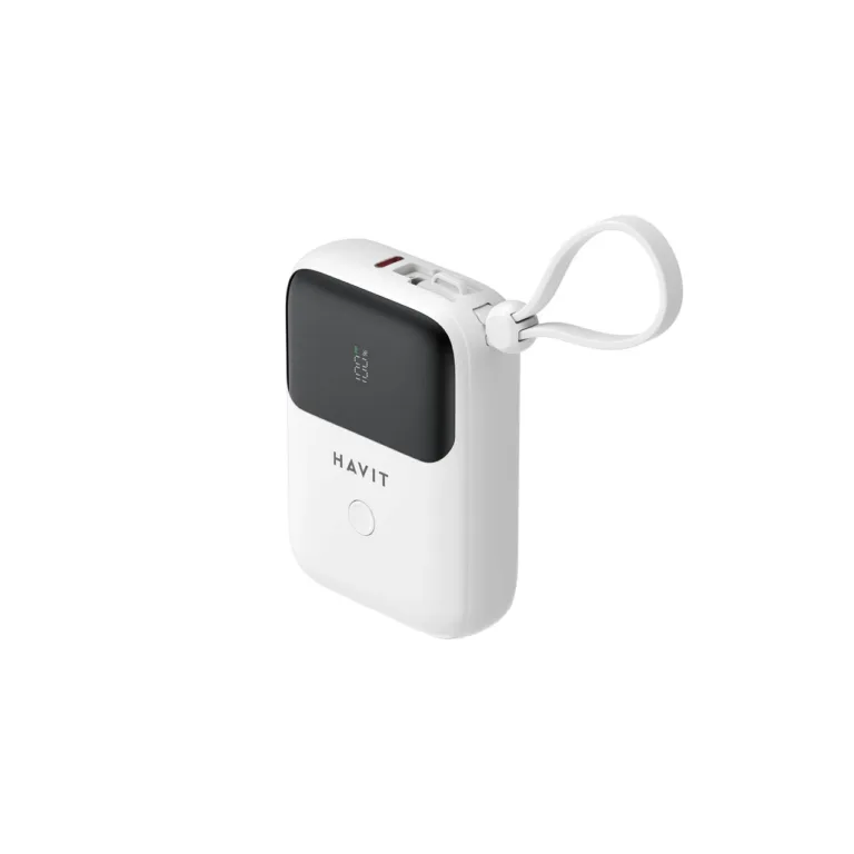 Havit PB5215 10000mAh valge universaalne LiPo akupank USB-C, Lightningi ja LED-indikaatoriga