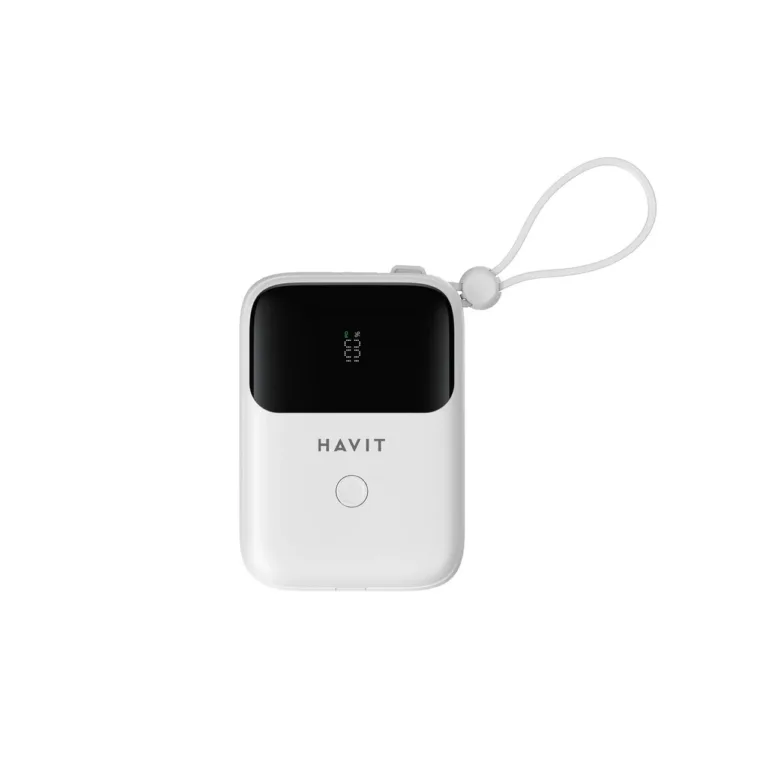 Havit PB5215 10000mAh valge universaalne LiPo akupank USB-C, Lightningi ja LED-indikaatoriga
