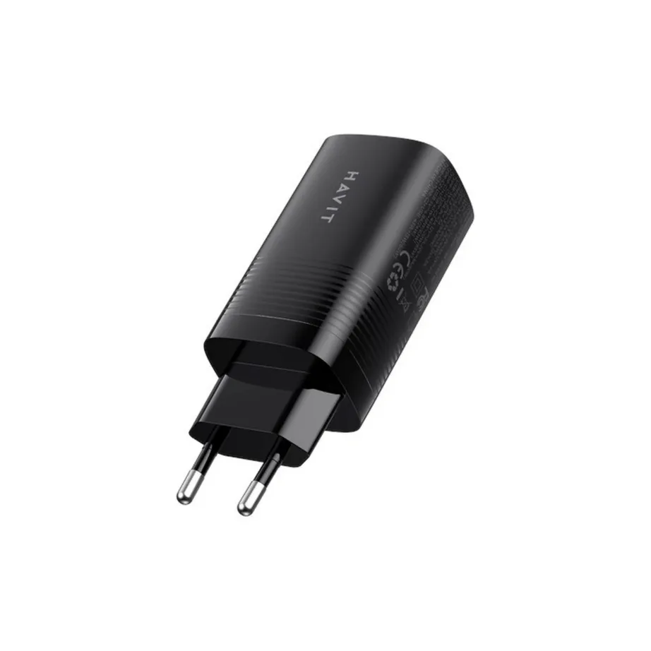 Havit UC20 GaN 65W 2x USB-C + USB-A kolme pordiga must reisilaadija, universaalse ühilduvusega – 5
