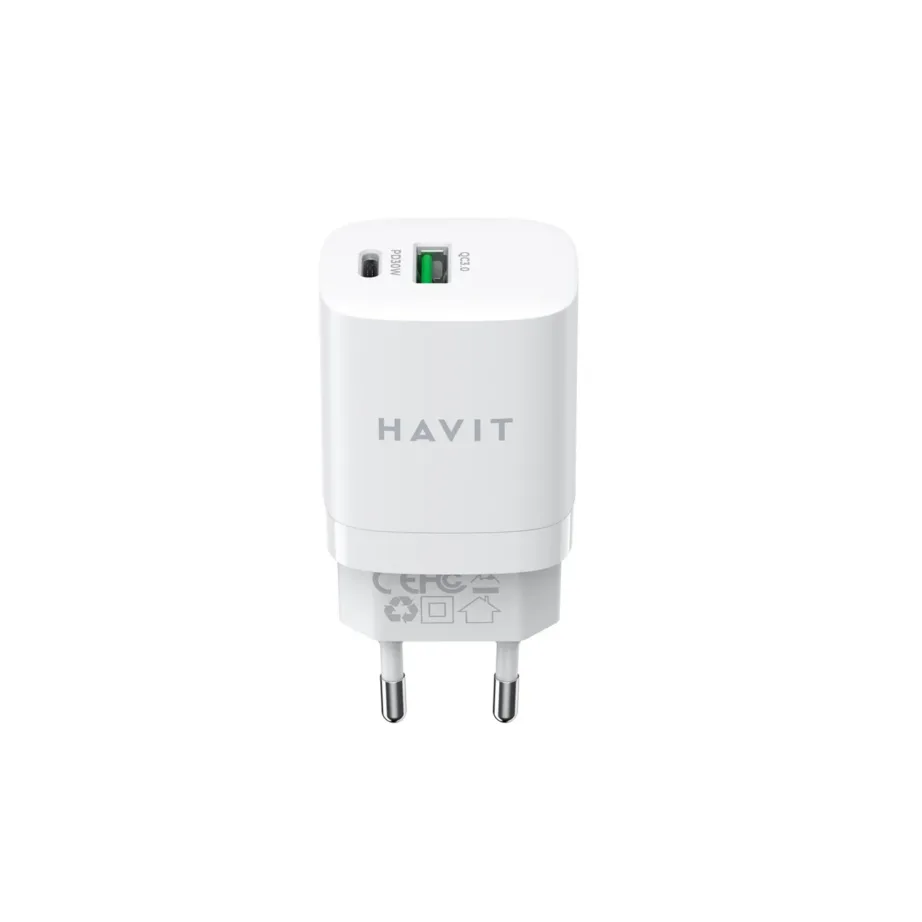Havit UC30 EU 33W valge GaN kahe USB-laadijaga kiirlaadija, 1x USB-C, 1x USB-A, ülepinge- ja ülekuumenemiskaitse - 4