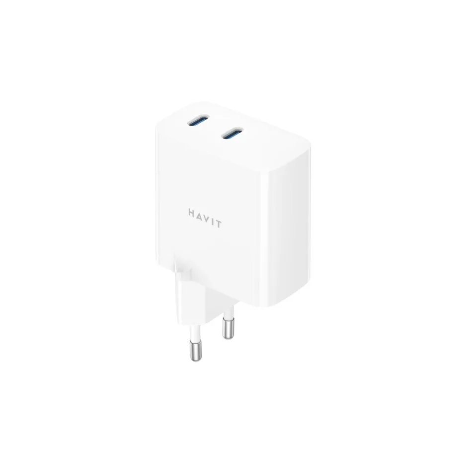 Havit UC45 EU 45 W valge GaN kahe USB-C pordiga kiirlaadija nutiseadmetele