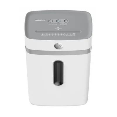 Hewlett-Packard HP ONESHRED 12CC 23L 12-leheline mikrolõikega paberihunt, P-4 turbe, 4x35 mm, käsitsitoitega, kirjaklambrite ja krediitkaartide hävitusvõimalusega, helehall