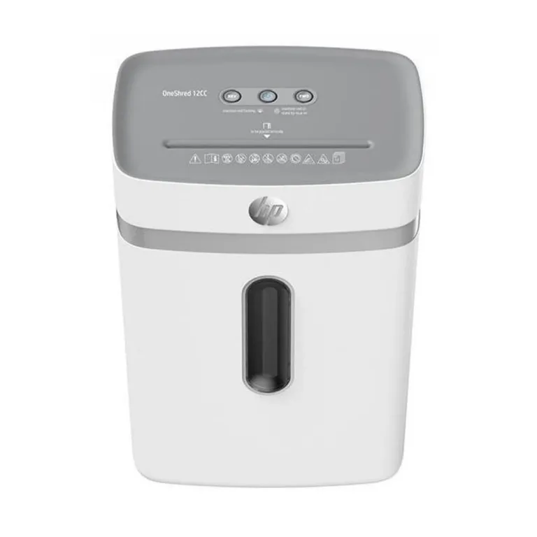 Hewlett-Packard HP ONESHRED 12CC 23L 12-leheline mikrolõikega paberihunt, P-4 turbe, 4x35 mm, käsitsitoitega, kirjaklambrite ja krediitkaartide hävitusvõimalusega, helehall