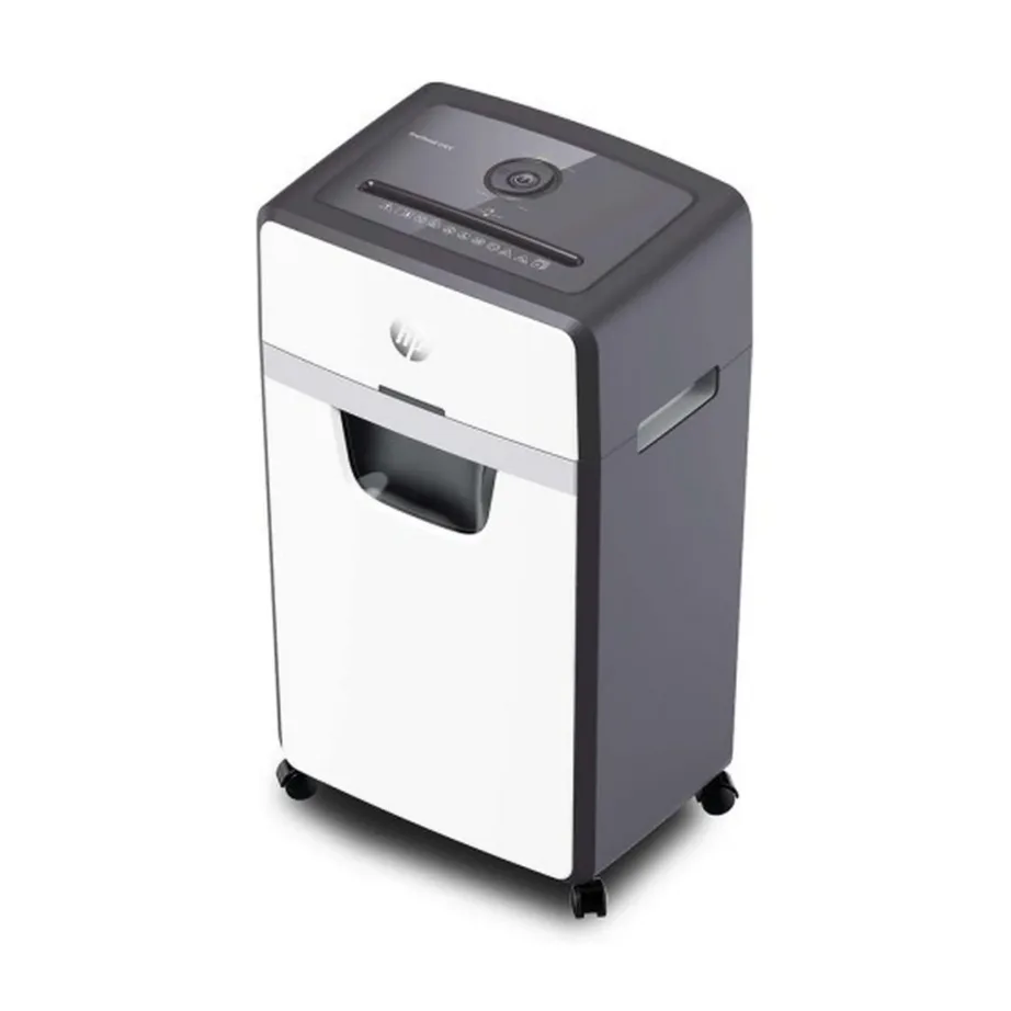 Hewlett-Packard OneShred 24CC 30L P-4 mikro-lõikuriga paberi- ja kaardipurustaja, 24 lehte, rullikutega, helehall – 2