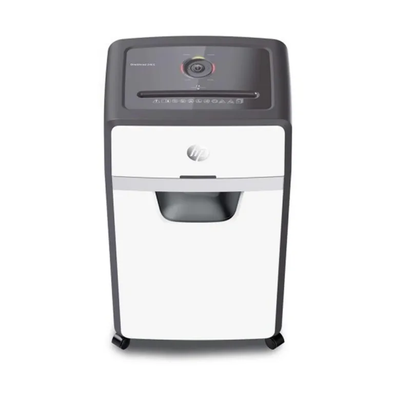 Hewlett-Packard OneShred 24CC 30L P-4 mikro-lõikuriga paberi- ja kaardipurustaja, 24 lehte, rullikutega, helehall