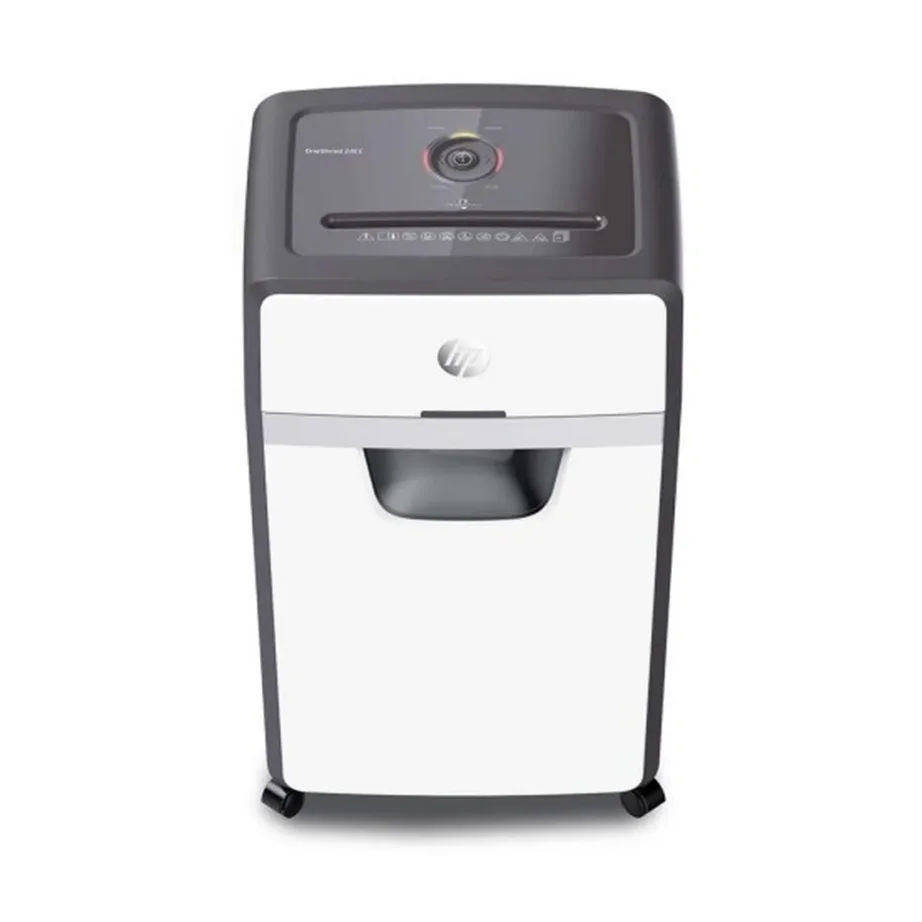 Hewlett-Packard OneShred 24CC 30L P-4 mikro-lõikuriga paberi- ja kaardipurustaja, 24 lehte, rullikutega, helehall – 3