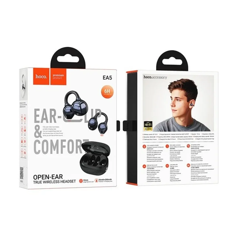 Hoco EA5 DUKE III mustad avatud Bluetooth kõrvaklapid laadimiskarbiga, 6h kõneaega, muusika ja kõned, Apple Siri tugi – 3