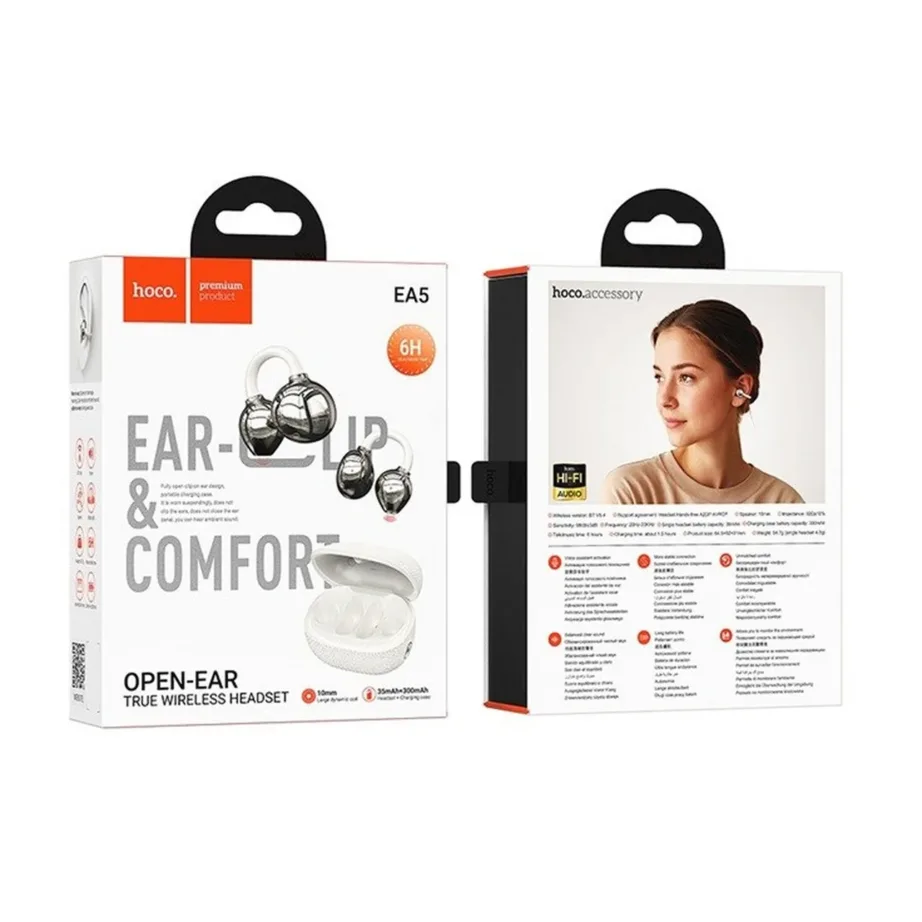 Hoco EA5 DUKE III valged juhtmevabad avatud disainiga Bluetooth 5.4 kõrvaklapid laadimiskarbi ja mikrofoniga, 6 h kõneaeg, Apple Siri tugi – 5