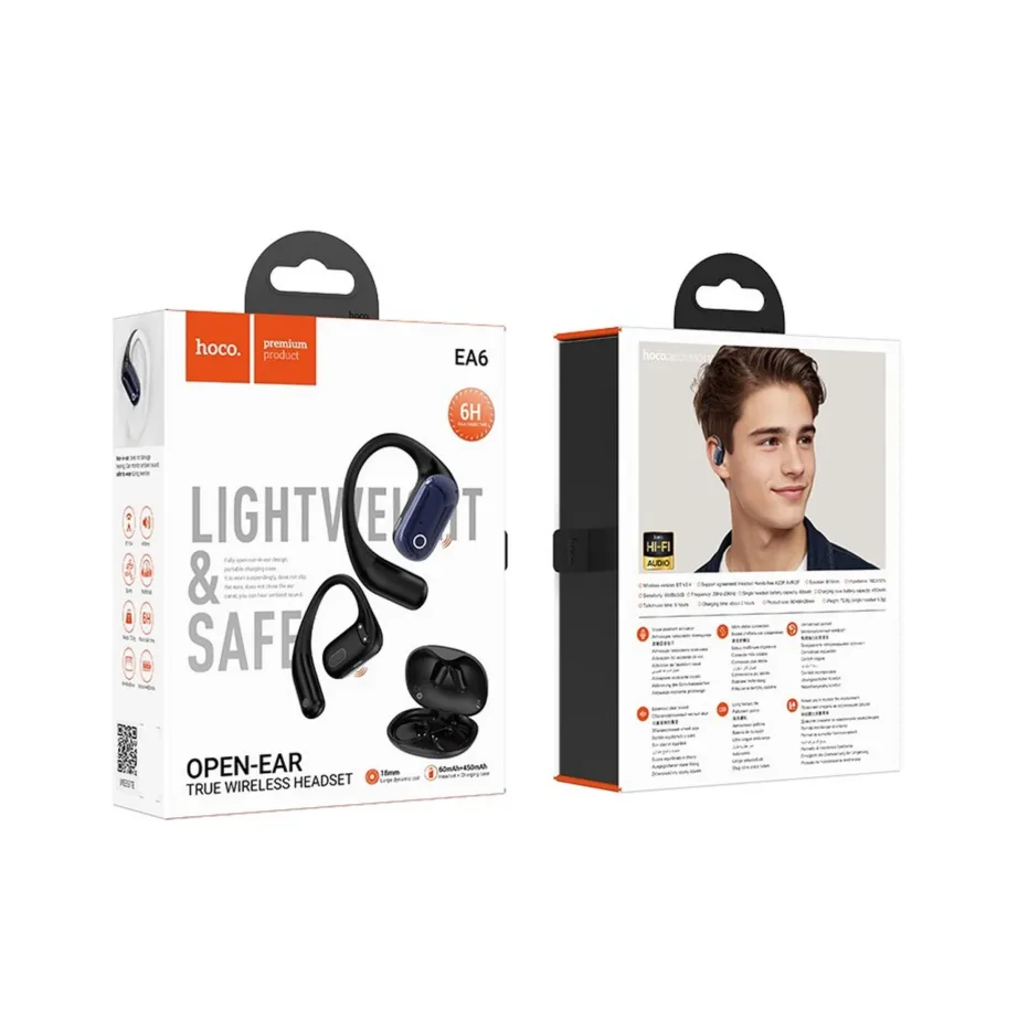 Hoco EA6 mustad open-ear Bluetooth 5.4 juhtmevabad kõrvaklapid laadimiskarbiga, 6–10 tundi kõneaega, mikrofoniga – 4