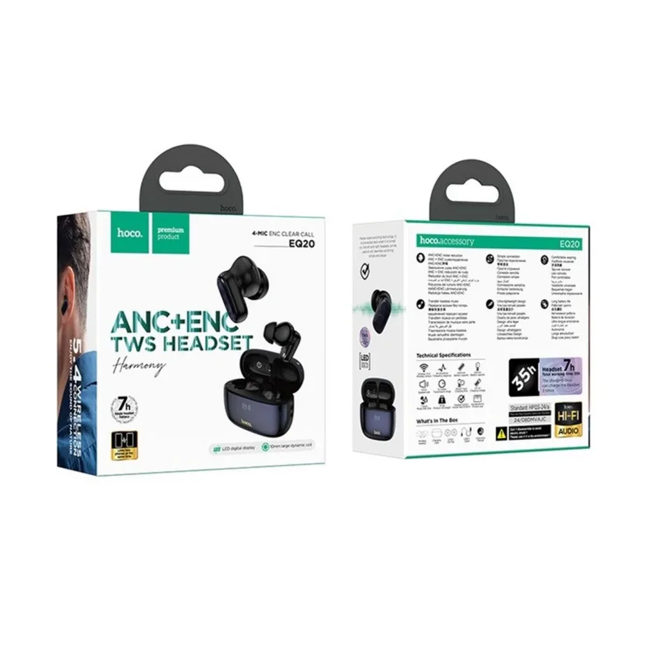 Hoco EQ20 mustad Bluetooth 5.4 juhtmevabad in-ear kõrvaklapid ANC, 7h kõneaeg, laadimiskarbiga - 5