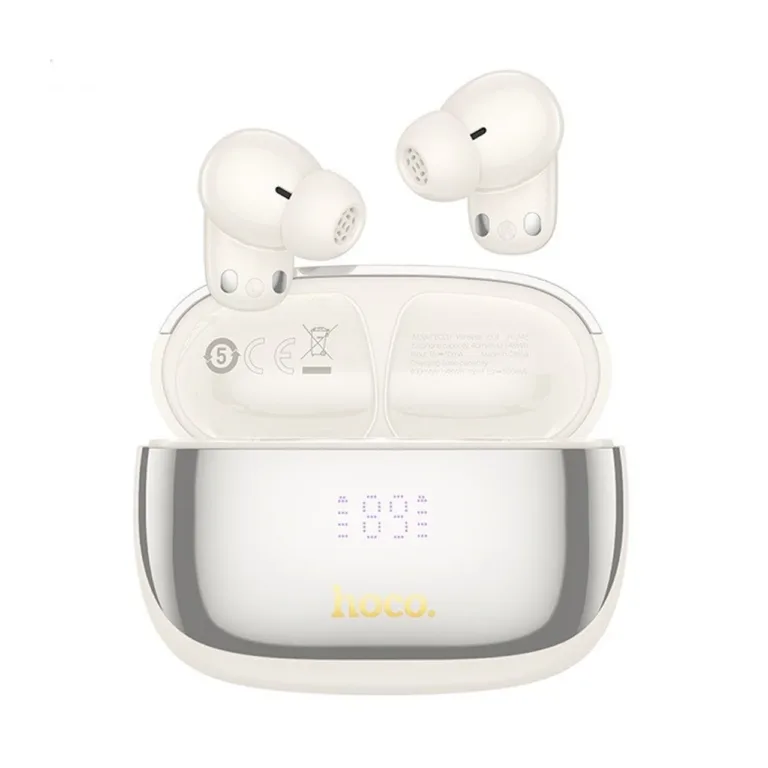 Hoco EQ20 Rhyme valged juhtmevabad in-ear Bluetooth 5.4 kõrvaklapid ANC ja LED-ekraaniga, laadimiskarbiga (7 h kõneaega)