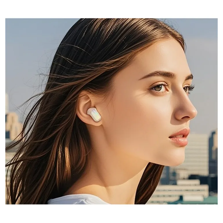 Hoco EQ20 Rhyme valged juhtmevabad in-ear Bluetooth 5.4 kõrvaklapid ANC ja LED-ekraaniga, laadimiskarbiga (7 h kõneaega)
