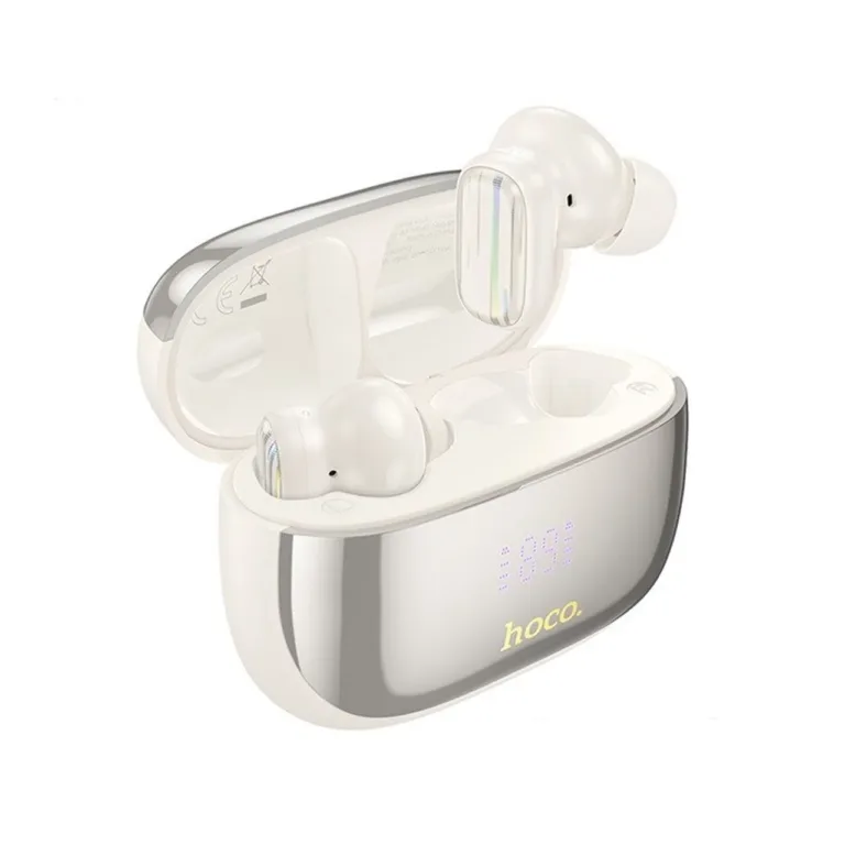 Hoco EQ20 Rhyme valged juhtmevabad in-ear Bluetooth 5.4 kõrvaklapid ANC ja LED-ekraaniga, laadimiskarbiga (7 h kõneaega)