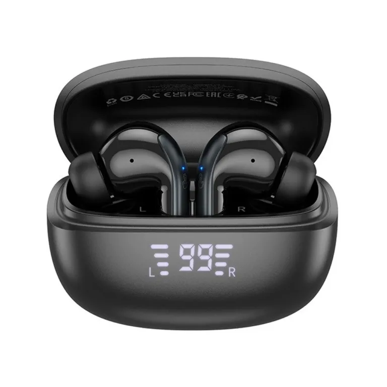 Hoco EQ5 5.3 Bluetooth mustad in-ear juhtmevabad kõrvaklapid aktiivse mürasummutusega, laadimiskarbiga, 7 tundi kõneaega