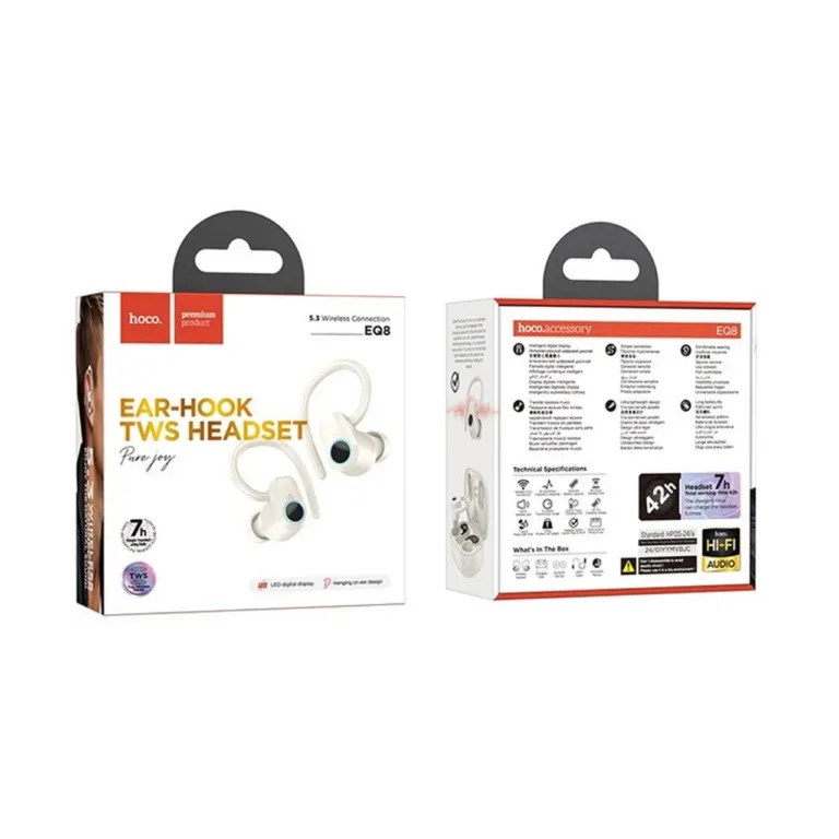 HOCO EQ8 Pure Joy 5.3 Bluetooth valged in-ear juhtmevabad kõrvaklapid laadimiskarbiga, 7 h kõneaeg, mikrofoniga