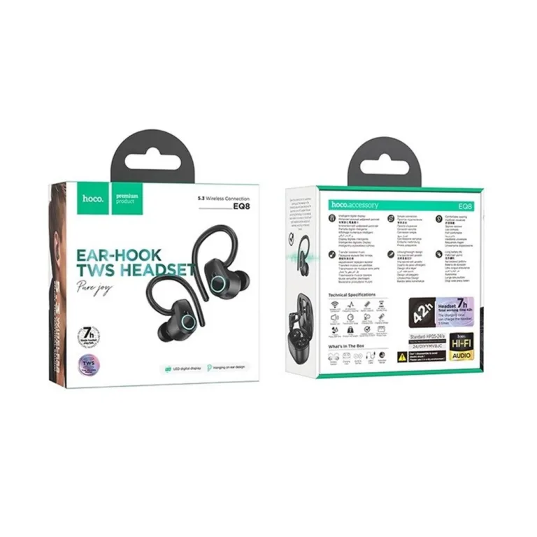 Hoco EQ8 Pure Joy mustad juhtmevabad in-ear Bluetooth 5.3 mikrofoniga kõrvaklapid laadimiskarbiga, kõnedele ja muusika kuulamiseks, ekraaniga, 7 h aku