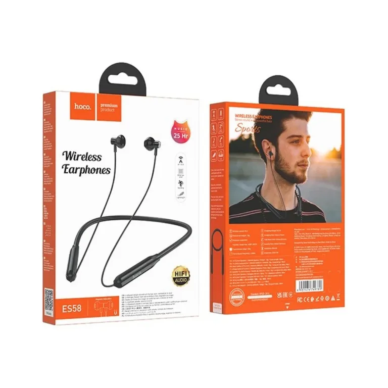 Hoco ES58 25h Bluetooth 5.0 mustad in-ear kaelarihmaga juhtmevabad kõrvaklapid mikrofoniga kõnede ja muusika jaoks