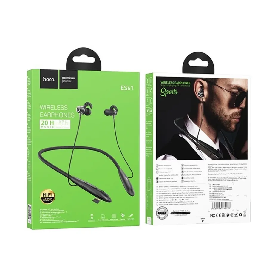 HOCO ES61 mustad Bluetooth 5.1 juhtmevabad in-ear spordikõrvaklapid kaelarihmaga, 20 h aku, muusika- ja kõnede jaoks – 4