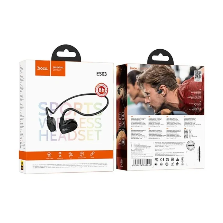 Hoco ES63 mustad 13 g õhujuhtivusega Bluetooth 5.3 kaelavõruga juhtmevabad kõrvaklapid 8 h kõnedele ja muusikale