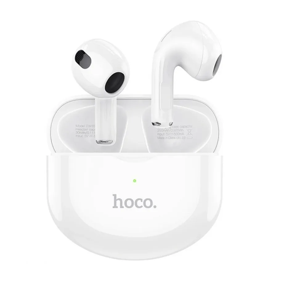 Hoco EW35 valged Bluetooth 5.3 in-ear juhtmevabad kõrvaklapid kõnedele ja muusika kuulamiseks laadimiskarbiga – 3