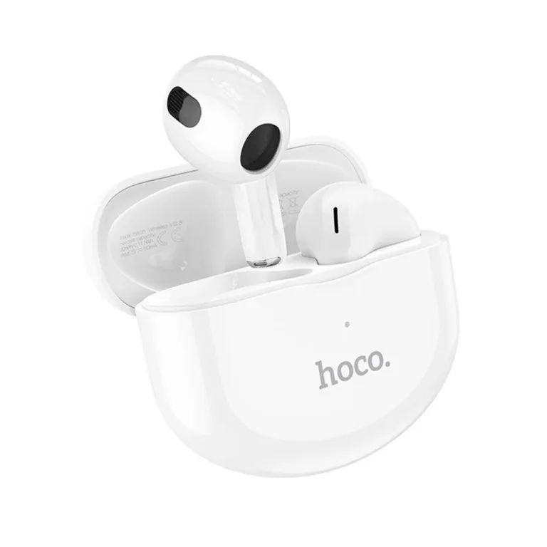Hoco EW35 valged Bluetooth 5.3 in-ear juhtmevabad kõrvaklapid kõnedele ja muusika kuulamiseks laadimiskarbiga
