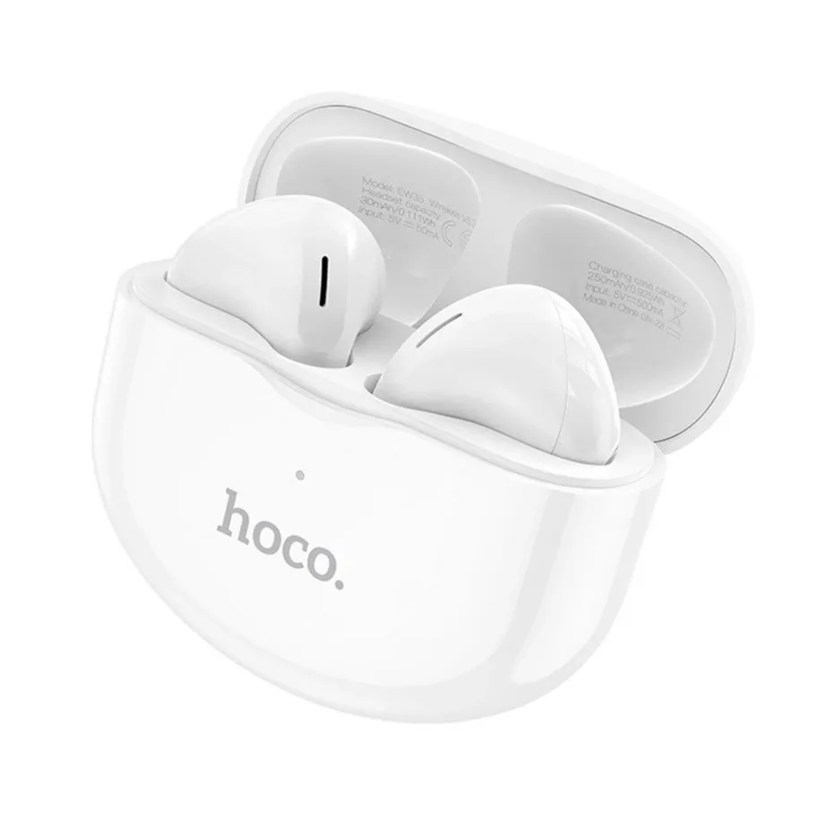 Hoco EW35 valged Bluetooth 5.3 in-ear juhtmevabad kõrvaklapid kõnedele ja muusika kuulamiseks laadimiskarbiga – 6