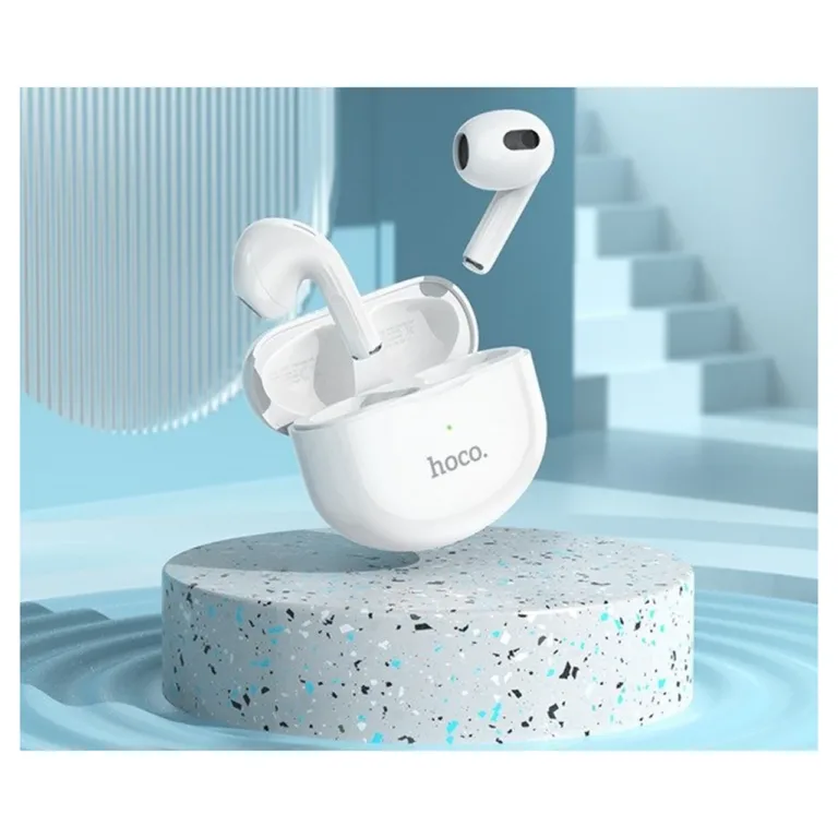 Hoco EW35 valged Bluetooth 5.3 in-ear juhtmevabad kõrvaklapid kõnedele ja muusika kuulamiseks laadimiskarbiga