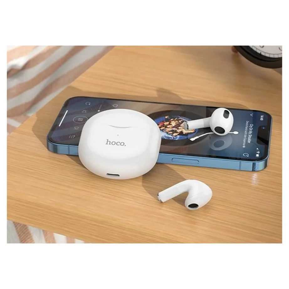 Hoco EW35 valged Bluetooth 5.3 in-ear juhtmevabad kõrvaklapid kõnedele ja muusika kuulamiseks laadimiskarbiga – 10