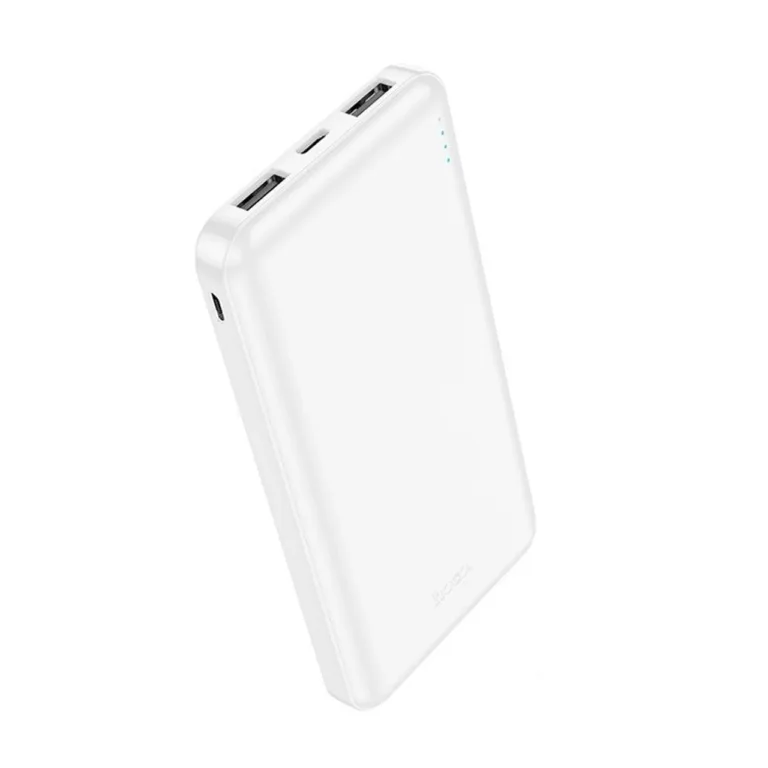 HOCO J100 10000 mAh valge kaasaskantav akupank, Li-Po, 2xUSB, LED-indikaator, 136x68x15 mm, 220 g