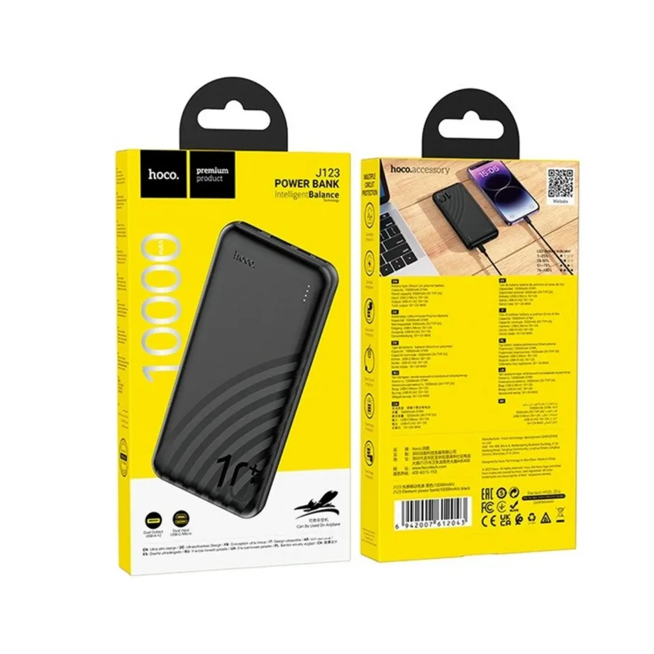 Hoco J123 10 000 mAh must akupank USB-A, USB-C, Micro sisenditega - 5